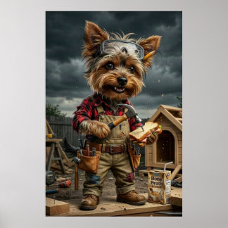 Affiche drôle de Yorkie ouvrier de construction –