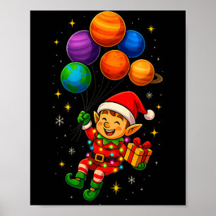 Affiche Drôle d'elfe astronaute avec des planètes Christma