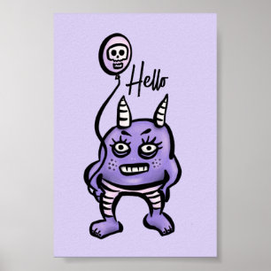 Affiche Drôle Démon Bonjour Purple mou Pastel Whimsigoth