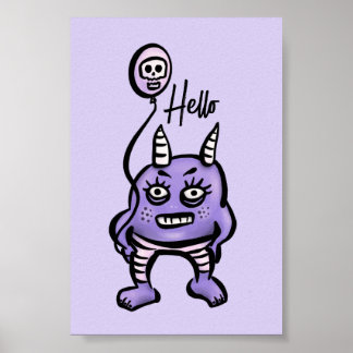 Affiche Drôle Démon Bonjour Purple mou Pastel Whimsigoth