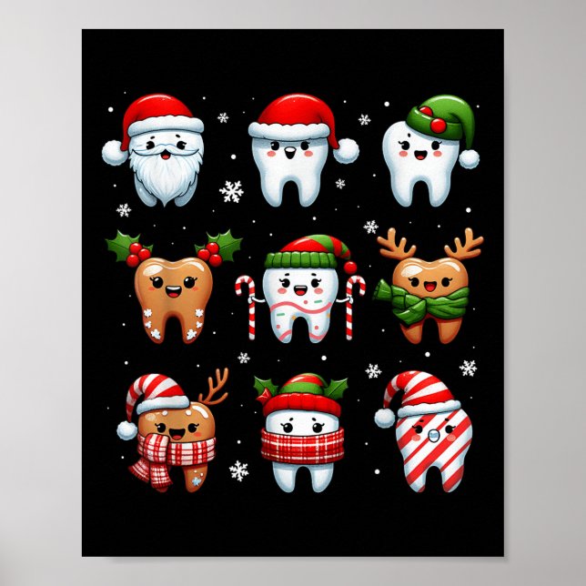 Affiche Drôle Dental Noël Dents mignon Squ Dentist (Devant)