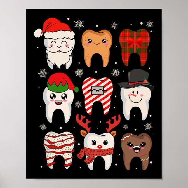 Affiche Drôle Dental Noël Dents mignon Squ Dentist (Devant)
