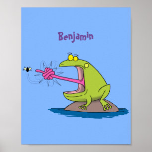 Affiche Drôle dessin animé de grenouille et mouche