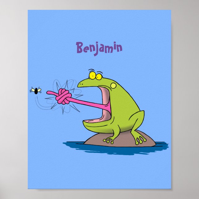 Affiche Drôle dessin animé de grenouille et mouche (Devant)