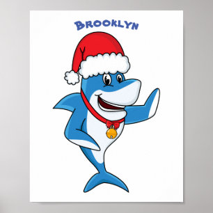 Affiche Drôle dessin animé de requin de Noël