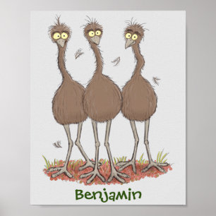 Affiche Drôle dessin animé du trio australien emu