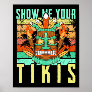 Affiche Drôle d'Hawaïen Montre tes Tikis Hawaï Été Va