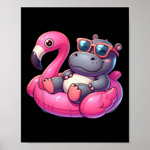 Affiche Drôle d'hippopotame d'été Rose Fête de piscine Par