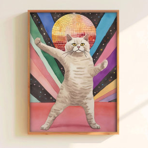 Affiche drôle d'impression de chat disco Impressio