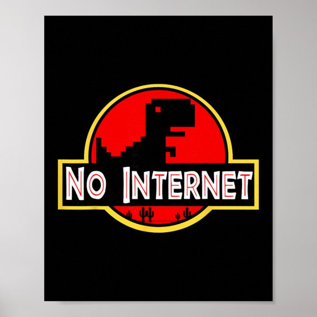 Affiche Drôle Dinosaure Nerd Pas d'Internet Informatique  (Devant)