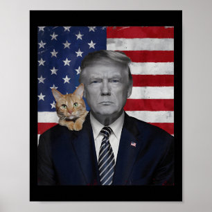 Affiche Drôle Donald Trump Et Chat Politique Drapeau Usa