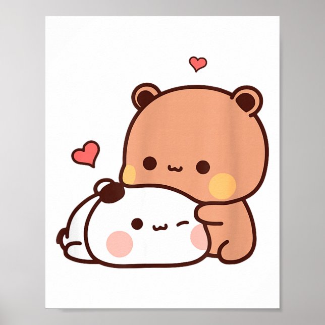 Affiche Drôle Doux Kawaii Couple Ours Kp Panda Étreignant  (Devant)