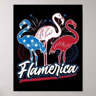 Affiche Drôle drôle de Flamant rose 4 juillet drapeau patr