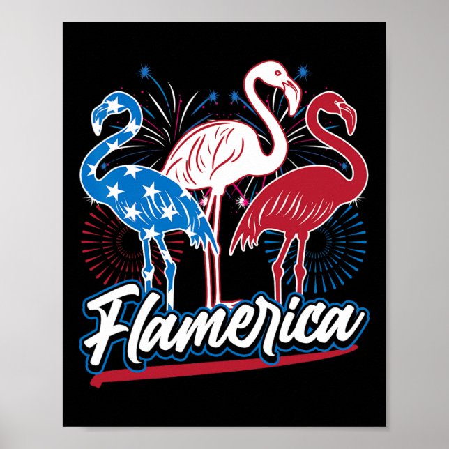 Affiche Drôle drôle de Flamant rose 4 juillet drapeau patr (Devant)