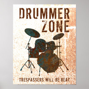 Affiche Drôle Drummer Zone Drum Kit Musique Drumming