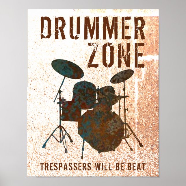 Affiche Drôle Drummer Zone Drum Kit Musique Drumming (Devant)