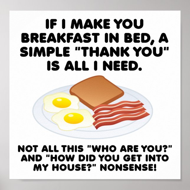 Affiche drôle du petit déjeuner au lit (Devant)