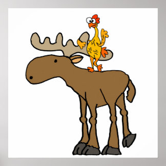 Affiche Drôle en caoutchouc Poulet équitation Moose Cartoo