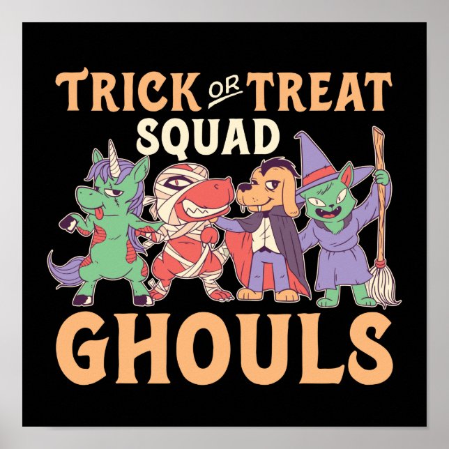 Affiche Drôle et mignon Halloween Trick ou Treat Squad (Devant)