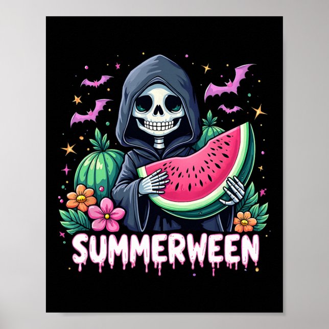 Affiche Drôle été Skeleton Watermelon Halloween Art (Devant)