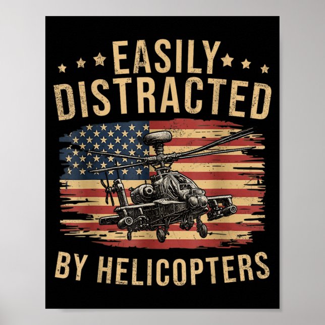 Affiche Drôle facilement distrait par hélicoptère Apache U (Devant)