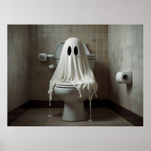 Affiche Drôle fantôme d'Halloween dans les toilettes de la
