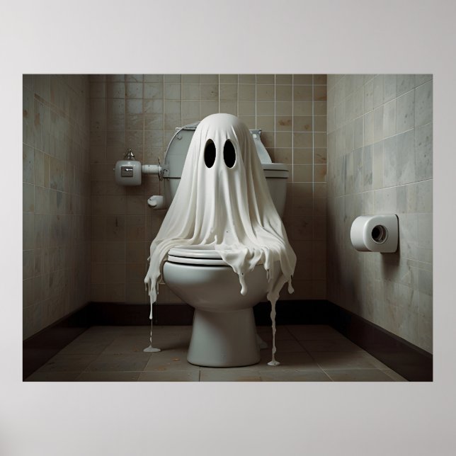 Affiche Drôle fantôme d'Halloween dans les toilettes de la (Devant)