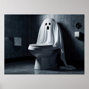Affiche Drôle fantôme d'Halloween dans les toilettes de la