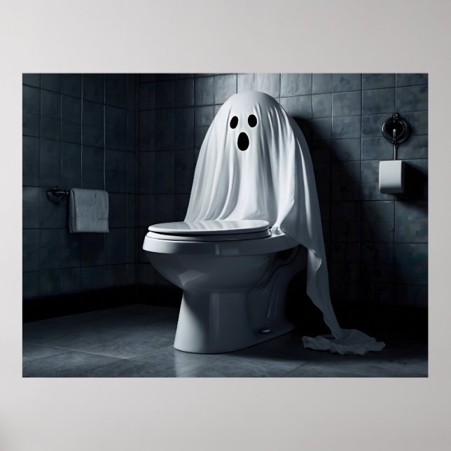 Affiche Drôle fantôme d'Halloween dans les toilettes de la (Devant)