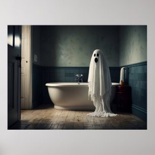 Affiche Drôle fantôme d'Halloween dans les toilettes de la
