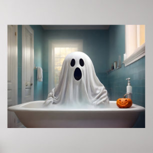 Affiche Drôle fantôme d'Halloween dans les toilettes de la