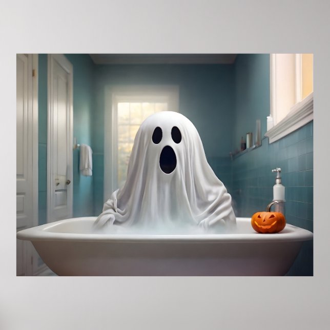 Affiche Drôle fantôme d'Halloween dans les toilettes de la (Devant)