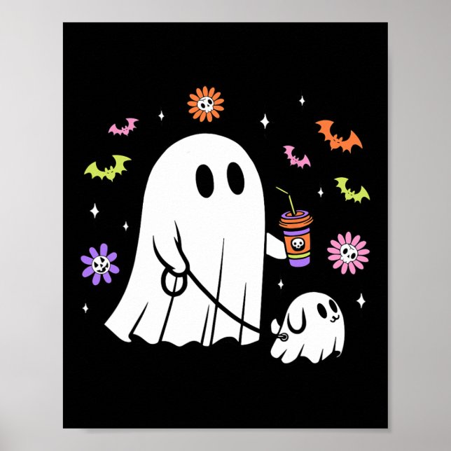 Affiche Drôle Fantôme Marche Chien Éffrayant Fantôme Hallo (Devant)
