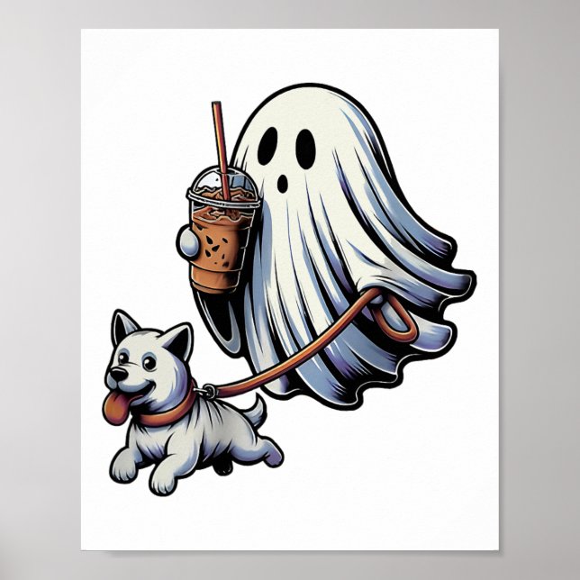 Affiche Drôle Fantôme Marche Chien Fantôme Chien Halloween (Devant)