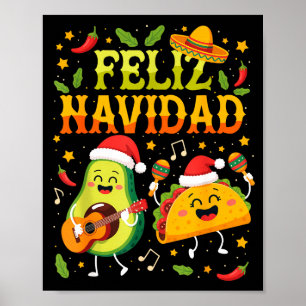 Affiche Drôle Feliz Navidad Avocat Tacos Noël Mexicain