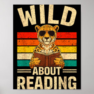 Affiche Drôle fou de lecture guépard rétro garçons livre
