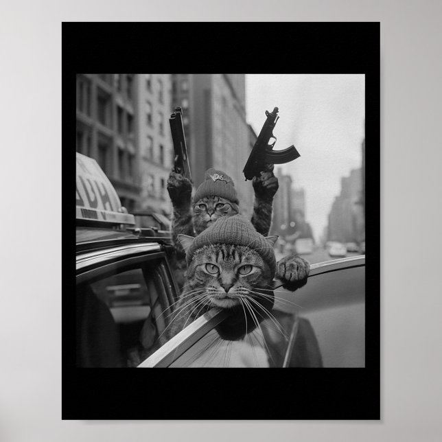 Affiche Drôle Gangster Chat Thug Mème Street Lover Chats (Devant)