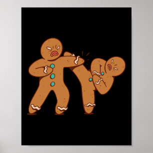 Affiche Drôle Gingerbread Man Karate Cookie Drôle Christma