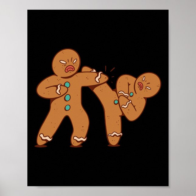 Affiche Drôle Gingerbread Man Karate Cookie Drôle Christma (Devant)