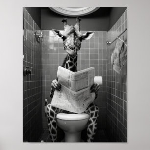 Affiche Drôle Giraffe sur les Toilettes