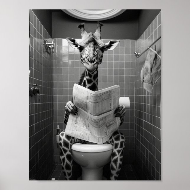 Affiche Drôle Giraffe sur les Toilettes (Devant)