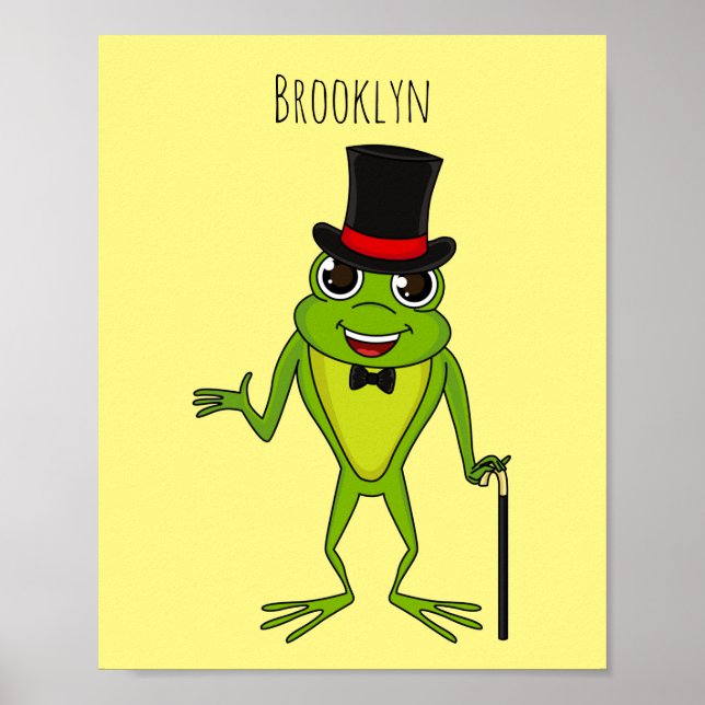 Affiche Drôle grenouille avec chapeau dessus dessin animé (Devant)