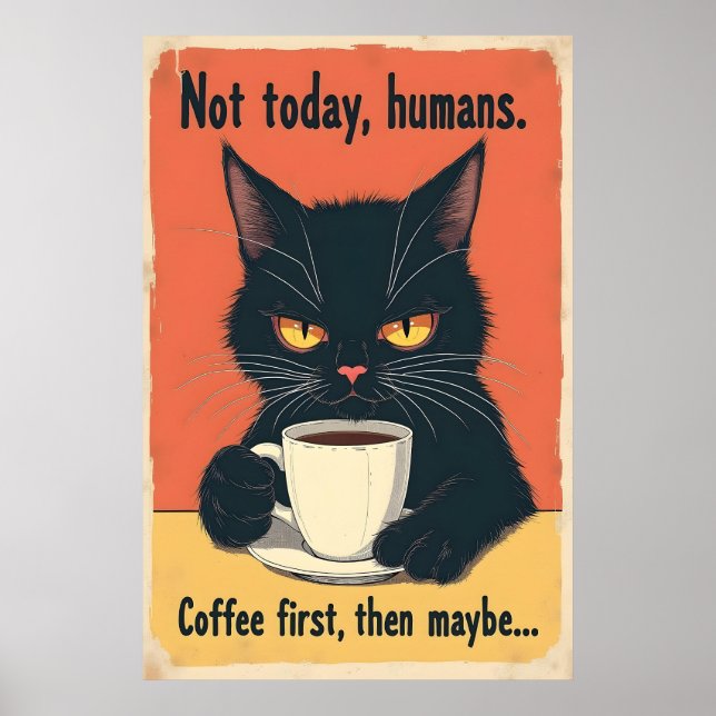 Affiche Drôle Grumpy Cat Coffee Art (Devant)