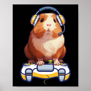 Affiche Drôle Guinéen Cochon Et Vidéo Gamer Lover Fluffy C