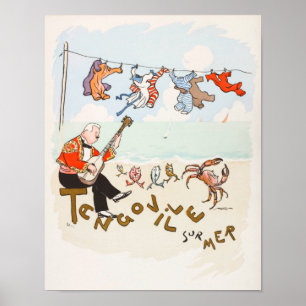 Affiche Drôle Guitare Vintage Imprimer Danse Crabe Musique