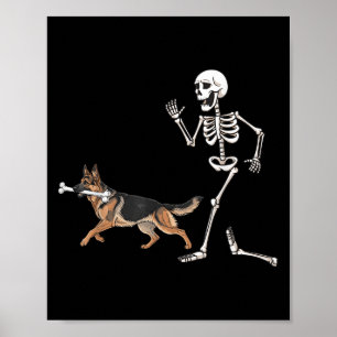 Affiche Drôle Halloween berger allemand et squelette