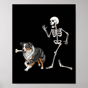 Affiche Drôle Halloween Berger Australien Et Squelette