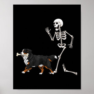 Affiche Drôle Halloween Bernese Mountain Dog Et Skeleton