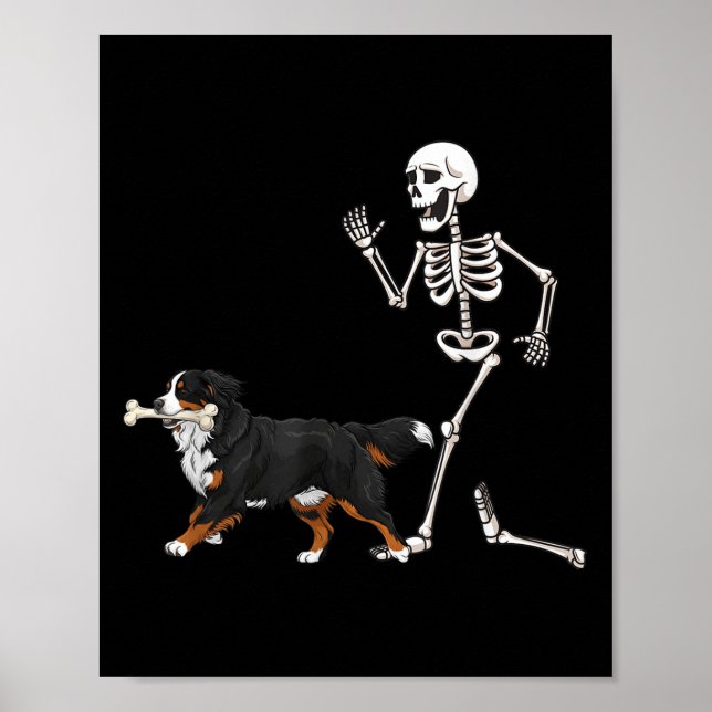 Affiche Drôle Halloween Bernese Mountain Dog Et Skeleton (Devant)