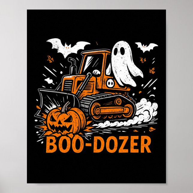 Affiche Drôle Halloween Boo dozer Ghost Trucks Costume Par (Devant)